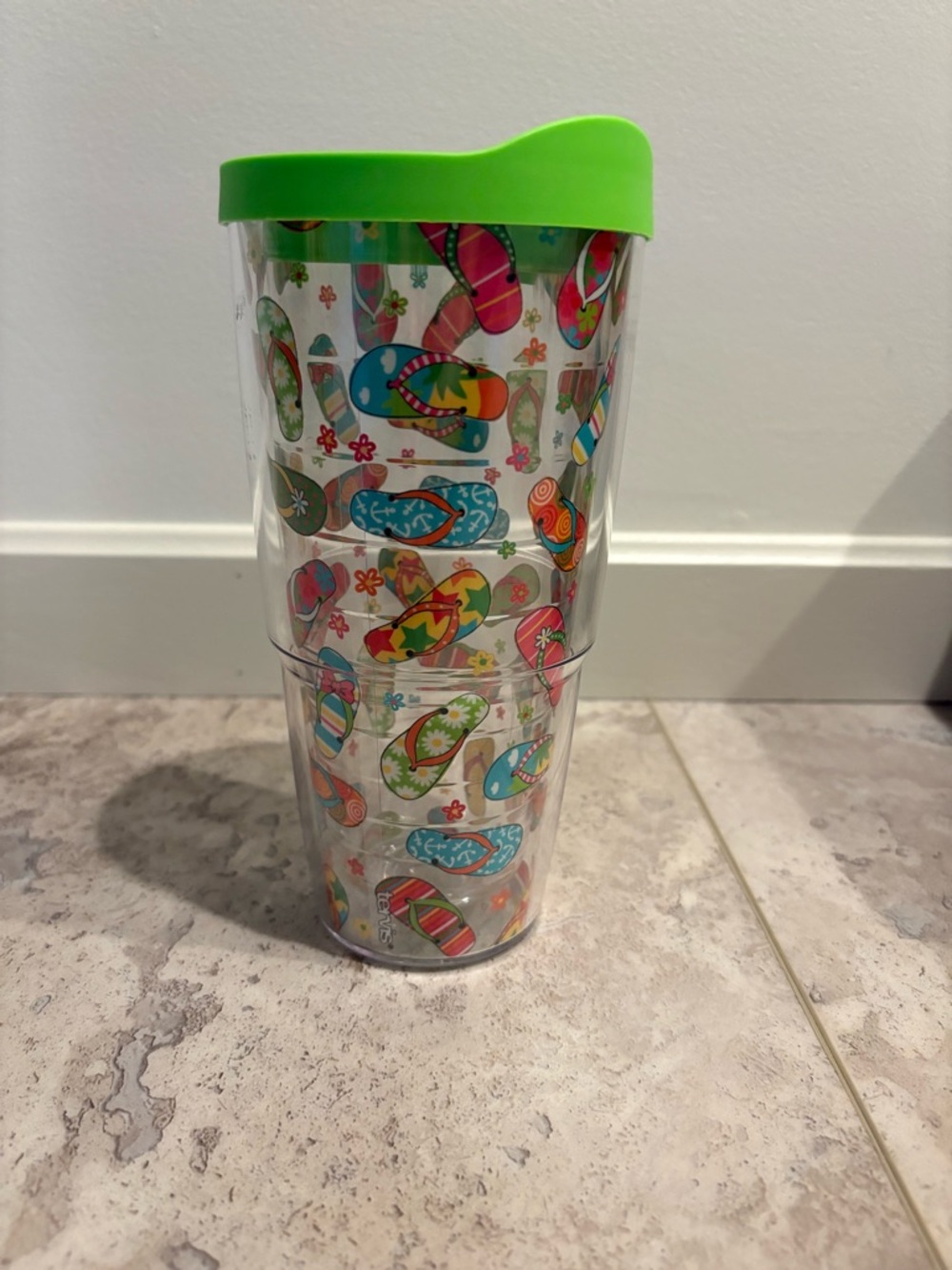 Tervis Clear Tumbler with Neon Green Lid and Multicolor Flip-Flop Design- 24oz
